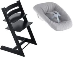 Stokke Tripp Trapp® Hochstuhl, Classic Collection, Black Inkl. Tripp Trapp® Newborn Set™ Schale, Grey