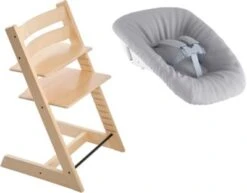 Stokke Tripp Trapp® Hochstuhl, Classic Collection, Natural Inkl. Tripp Trapp® Newborn Set™ Schale, Grey