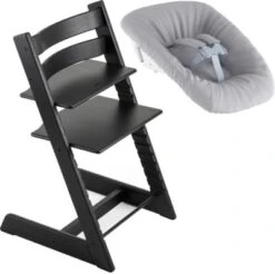 Stokke Tripp Trapp® Hochstuhl, Oak, Black Inkl. Newborn Set™ Schale, Grey